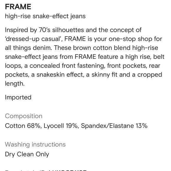 Frame Le High Skinny Crop Snake Jeans Sz 25 - Picture 5 of 13